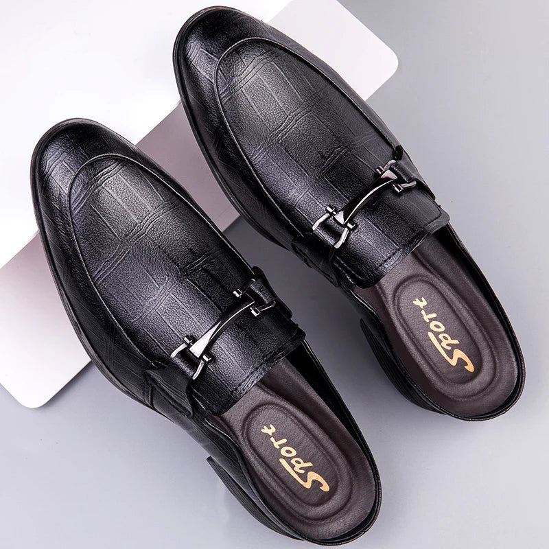 New Genuine Leather Mules Shoes Men's Half Shoes For Man Luxury Brand Slippers Men Loafers Casual Shoes Breathable Male Footwear