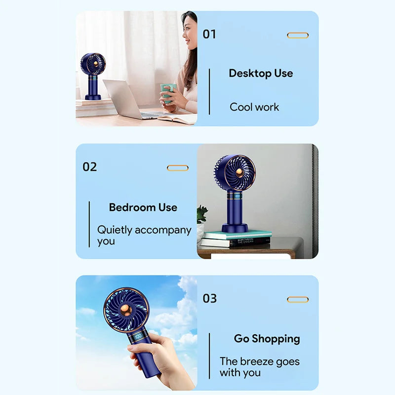 5000mAh Air Conditioner Fan Handheld Mini Fan USB Hand Hold Small Pocket Fan with Data Disply Table Stand Home Portable Fan