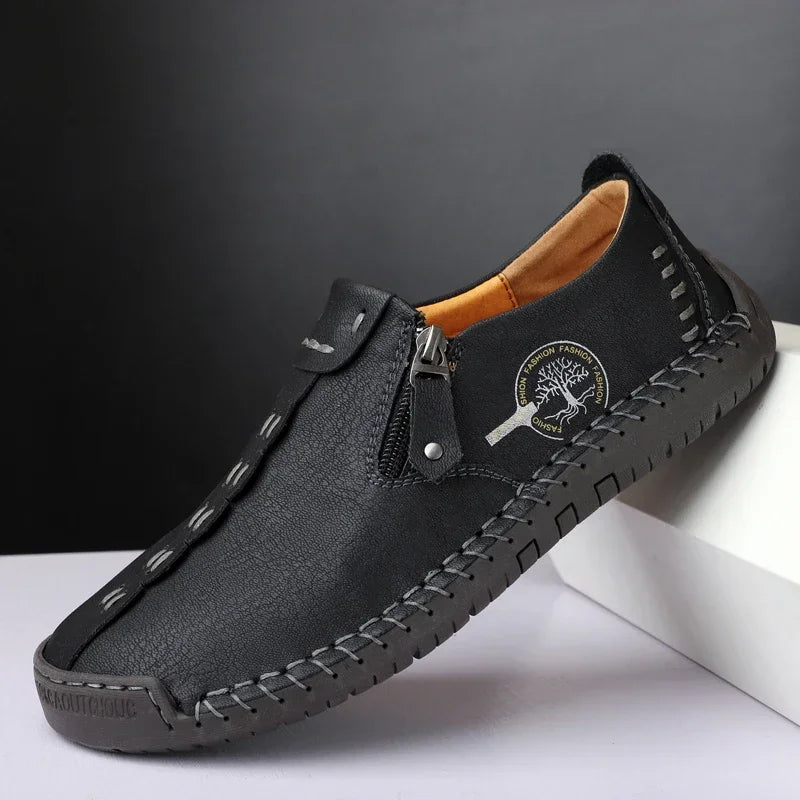 Classic Men's Shoes Leather Men Loafers Flat Spring Autumn Man Moccasins Loafers Breathable Brogue Shoes Zip Flats Men Sneakers