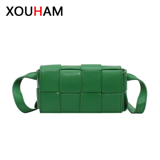 XOUHAM Women Shoulder Bags Literary Design Messenger Bag Trend Spring Summer Square Pocket Fashion Female Woven Chest Purse