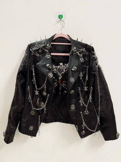 Rivets Jacket  Skull  Jacket  vintage Jacket Punk Jacket y2k Jacket y2k fashion Gothic Jacket harajuku fashion Cross Jacket