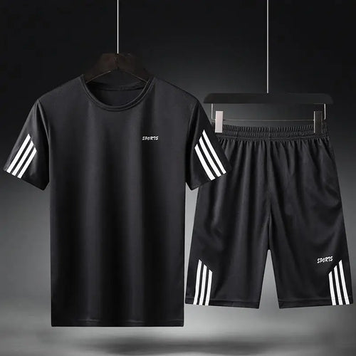 Summer Breathable Sports Suit Men's Short-Sleeved Shorts Loose Quick Drying T-Shirt Short Quarter Pants Casual Running Suit