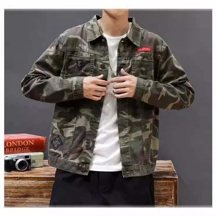 Camouflage Jacket Men's Lightweight Spring Autumn Aviation Sports Jacket Trendy Flight Pattern Denim Baseball Uniform