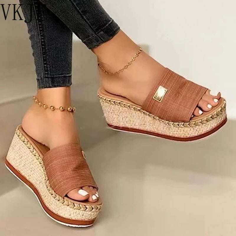 2022 Summer Wedges Slippers Platform High Heels Women Slipper Ladies Outside Shoes Basic Clog Wedge Slipper Flip Flop Sandals