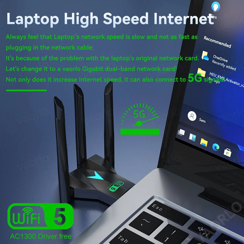 1300Mbps WiFi USB Adapter Dual Band 2.4G+5.8G Driver-free 4 Antennas USB 3.0 High-Speed Wireless Card WIFI Hotspot Sharing PC