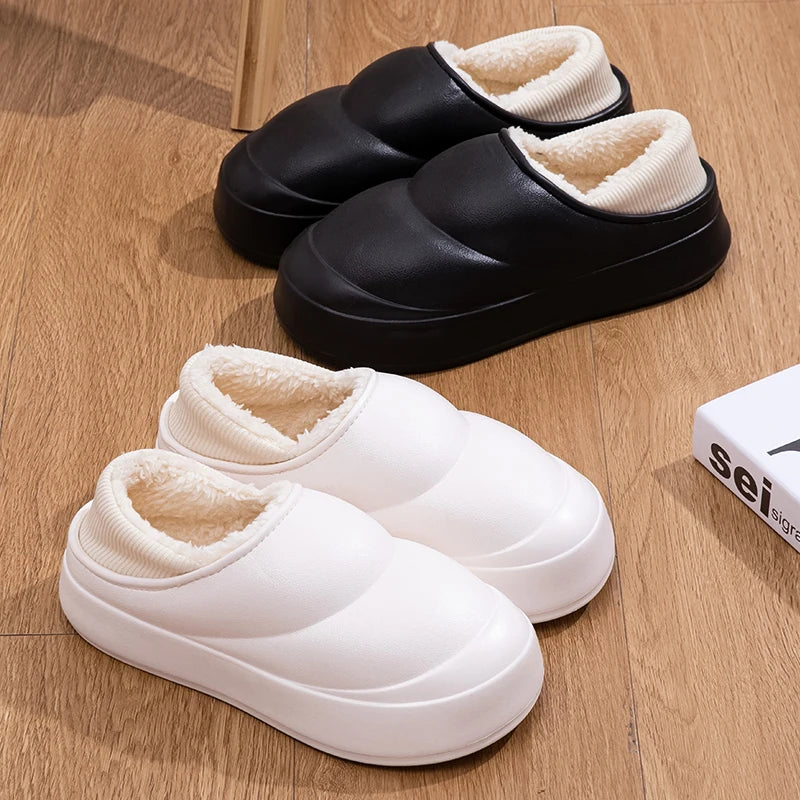 New Couple Style Winter Waterproof Soft Sole Ladies' Fluffy Slippers Mens Wrap Heel Antiskid Women Warm Home Casual Cotton Shoes