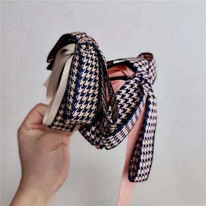 Ornament Cloth Resin Fashion Design Houndstooth Bow Banana Clip Women Hair Accessories Korean Style Hair Wear Vertical Clip