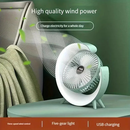 Colorful New Electric Fan Desktop Loop Silent Low Noise Atmosphere Light USB Charging High Wind Running Horse Lamp Fan