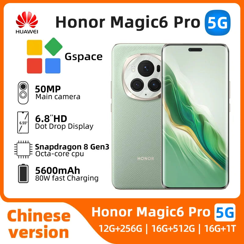 HONOR Magic 6 Pro Smartphone Snapdragon 8 Gen3 Accelerated Octa-Core 5600Mah Battery 80W Fast charge MobilePhone 3Dcamera