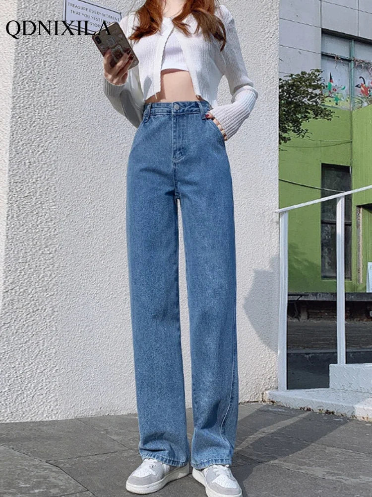 2024 Spring Autumn New Vintage High Waist Pants for Women Korean Fashion Streetwear Straight Jeans Casual Baggy Woman Trousers