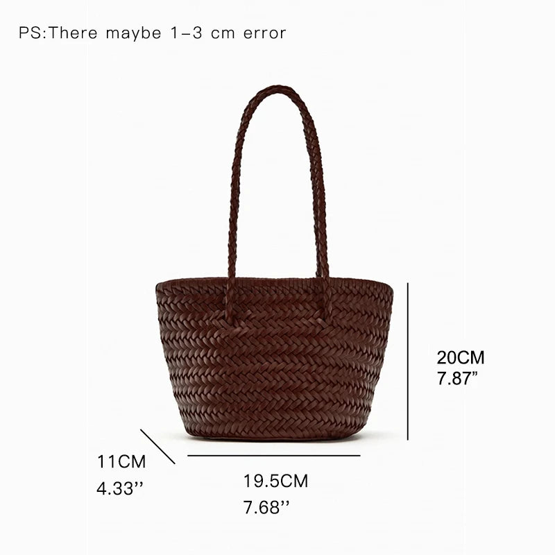 MABULA Vegant Leather Woven Tote Bag for Women Classical Handwoven Drawstring Shoulder Shopper Purse Big Capacity Beach Handbag