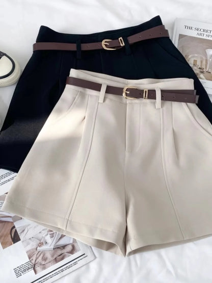 Versitile Fashion Solid High Waist Slimming Suit Shorts Wide Leg Pants Casual Pants with Belt Women 2024 Summer New