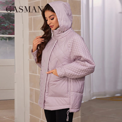 GASMAN 2024 Brand New Fashion Spring Down jacket Autumn Women Coats Middle Length parkas Woman jackets female Thin Cotton 80317