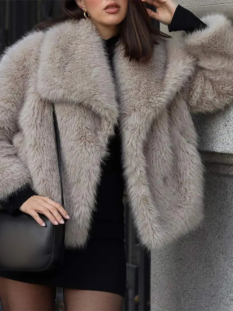 Fashion Lapel Thickened Warm Faux Fur Jacket For Women Autumn Winter Lapel Long Sleeve Coat 2024 New Female High Street Outwears