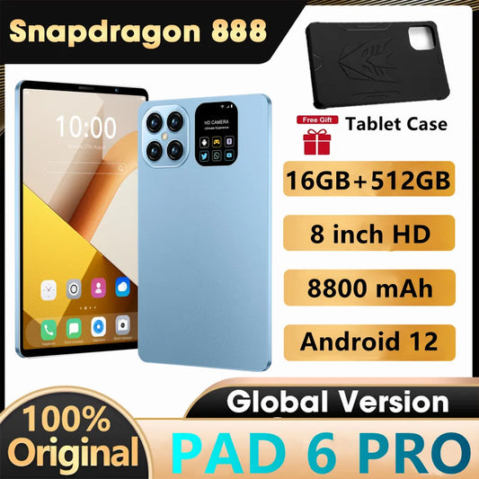 2024 New Gobal Version PAD 6 PRO Tablet  Android 12 8 Inch 16GB 512GB Deca Core 5G/4G Phone Call WIFI Bluetooth Hot Sales Laptop