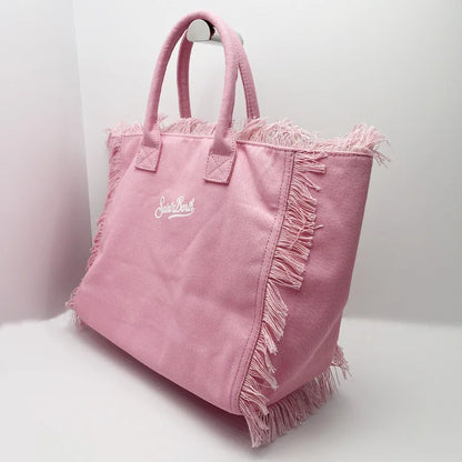 New Summer Pink Vitality Women's Handbag, Women's Large Capacity Canvas Tassel Design Handbag, Women's Zipper Travel Bag