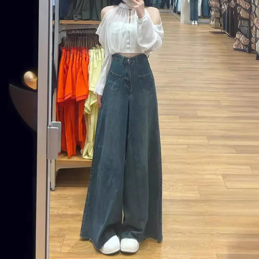 Vintage Pear-shaped Jeans Women's Summer New High-waisted Loose-fit Slimming Trailer Pants Straight-leg Trousers