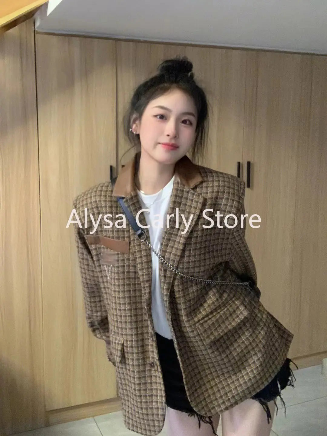 Autumn Elegant Vintage Blazer Women High Street Chic Plaid Design Outerwear Female Streetwear British Fashion Trend Winter Coat