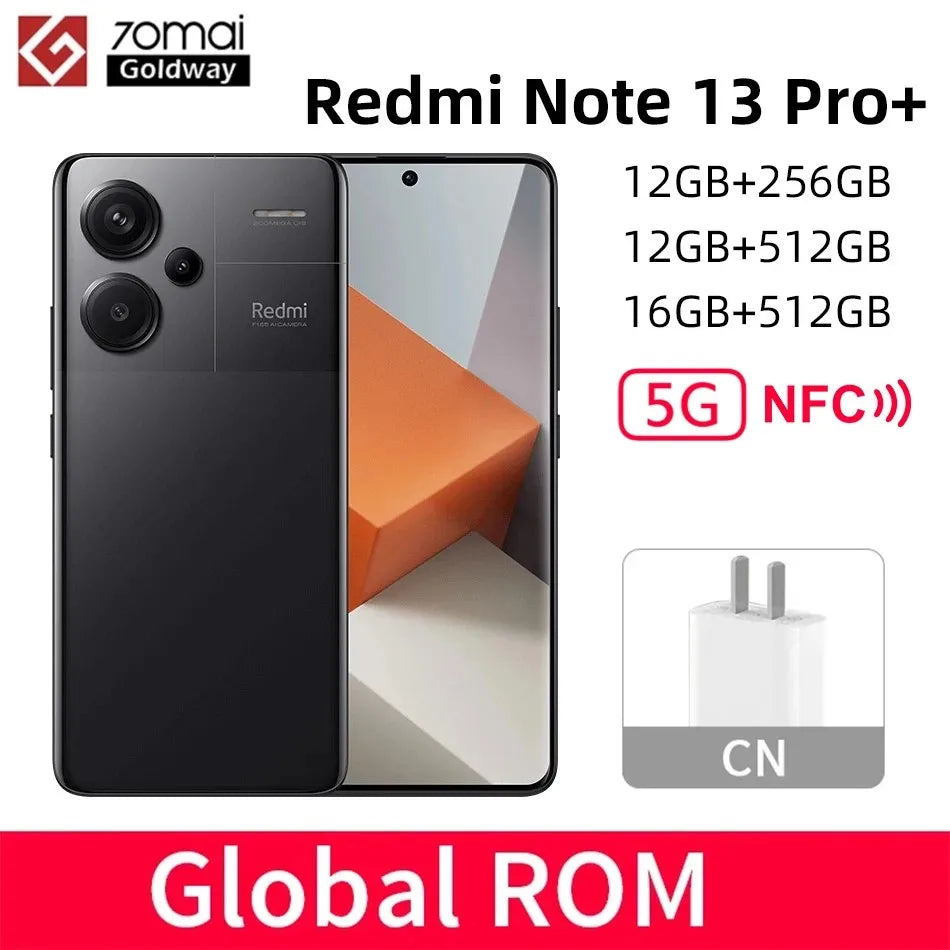 Global ROM Xiaomi Redmi Note 13 Pro+ Plus 256GB 512GB Smartphone 5G Dual SIM NFC 200MP OIS Camera 1.5K Curved Screen MIUI 14