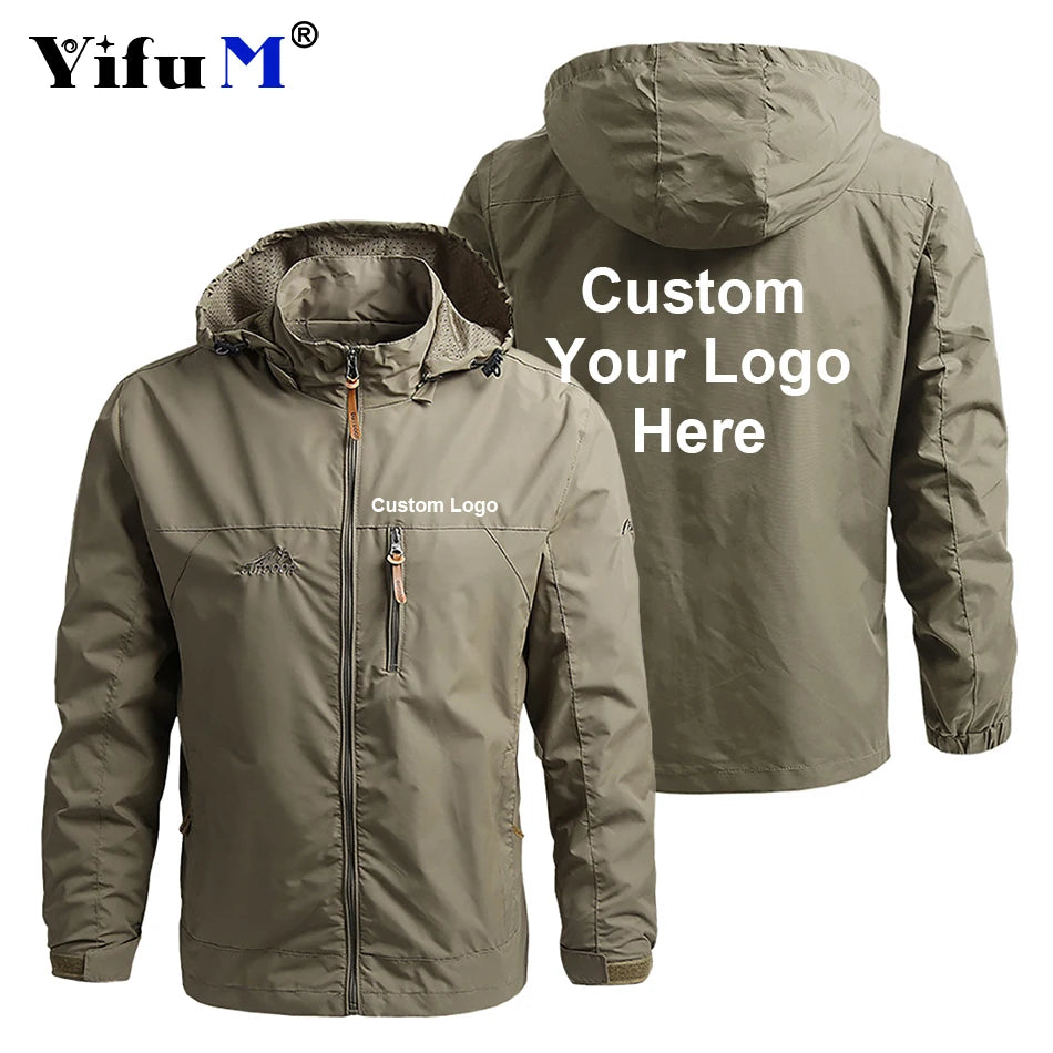 Custom Your Logo Men Windbreaker Outdoor Jackets Outerwear Men's Waterproof Coat Hoodie Men Climbing 2024 DIY