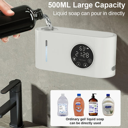 Automatic Soap Dispenser Wall-mounted Touchless Sensor Soap Dispenser with LED Screen 500ML Hand Wash Liquid Foam Soap Dispenser