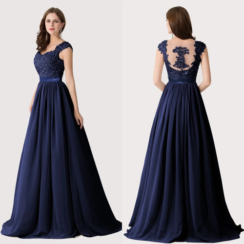 A-line V Neck Sleeveless Floral Lace Chiffon Back Hollow Long Paty Bridesmaid Dress Women 2024 For Wedding Sexy Evening Dress