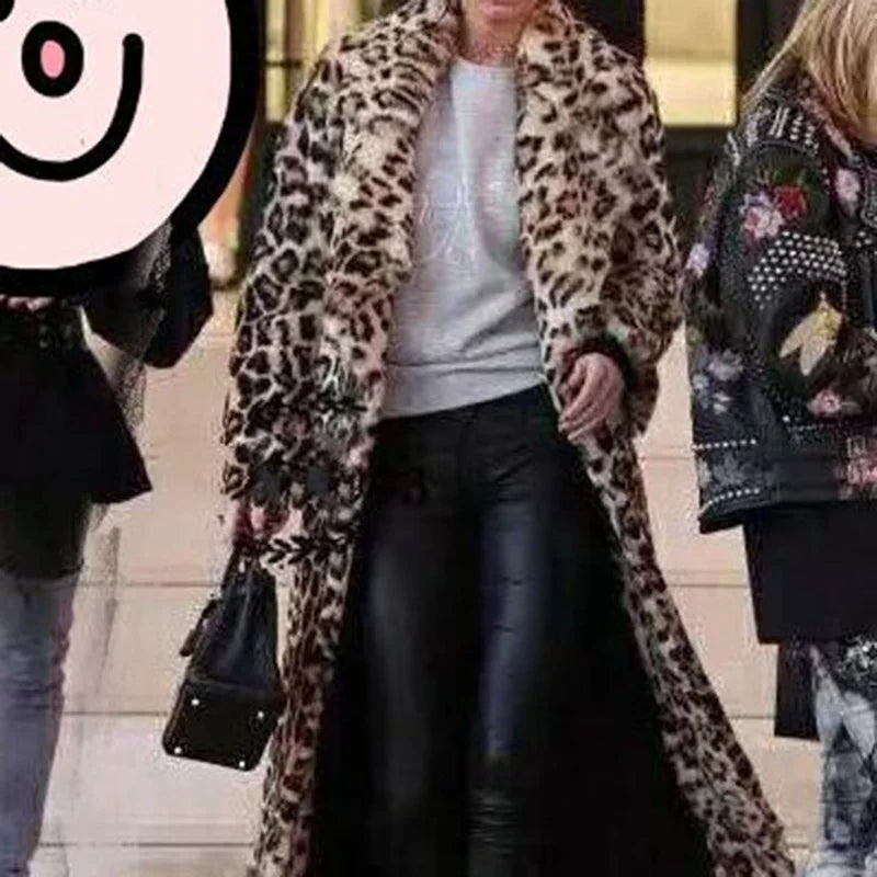 Extra Long Faux Fur Long Coat Women Furry Plus Size Fur Trench Coats Winter Warm 132CM Fur Leopard Jackets Female 2022 New