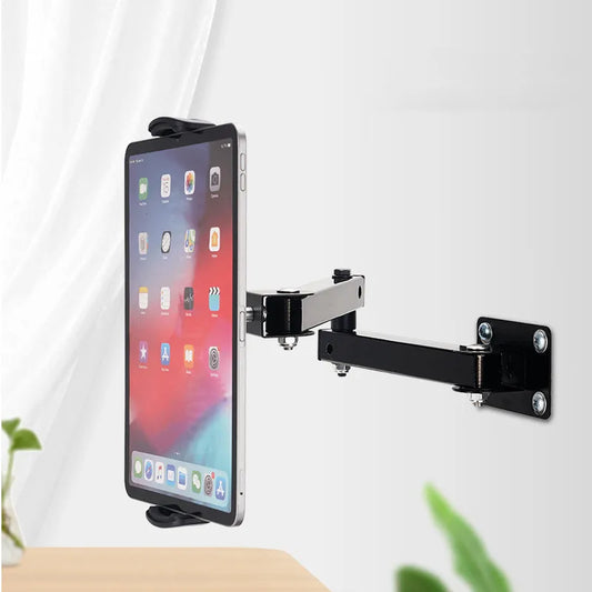 Wall Mount Tablet Stand Adjustable Long Arm Stretchable Cell Phone Wall Holder Metal Wall Ipad Stand 4-13 Inches for Iphone Ipad