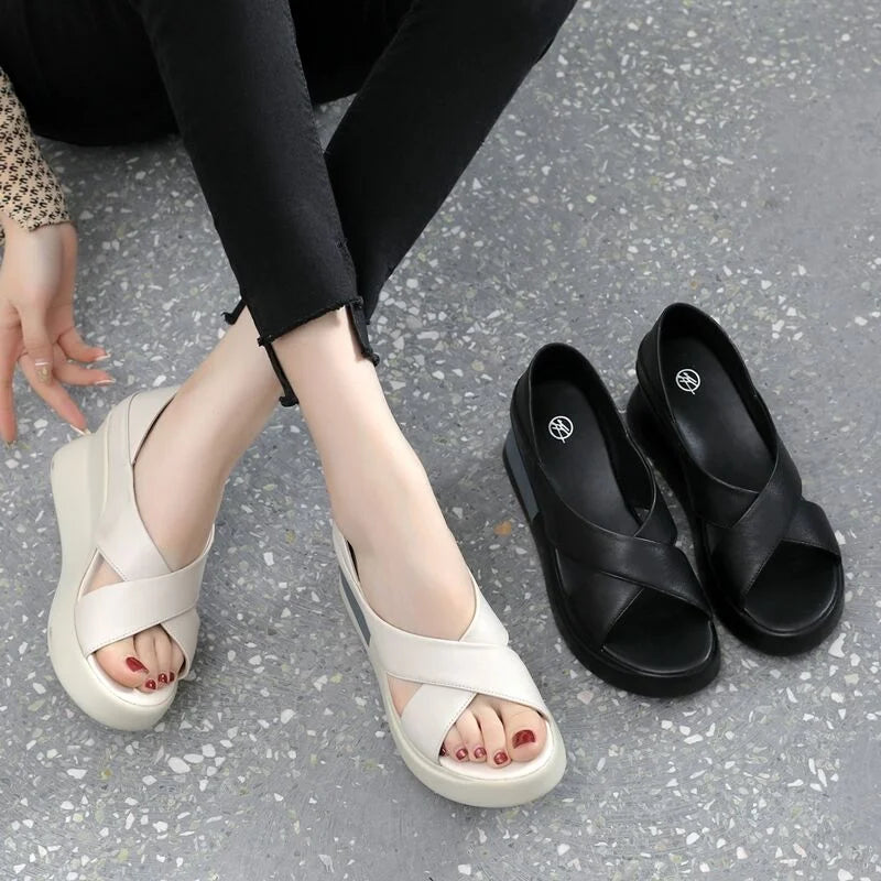 2023New Open Toe Fashion Women's Sandals Summer  Plus Size Elegant Sandals Woman Wedge Buckle Footwear Shoes For Women Female