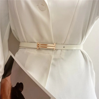 Adjustable Waist Belt Simple Alloy Buckle Thin Dress Coat Decorative Waistband Pu Leather Skinny Waist Straps Women