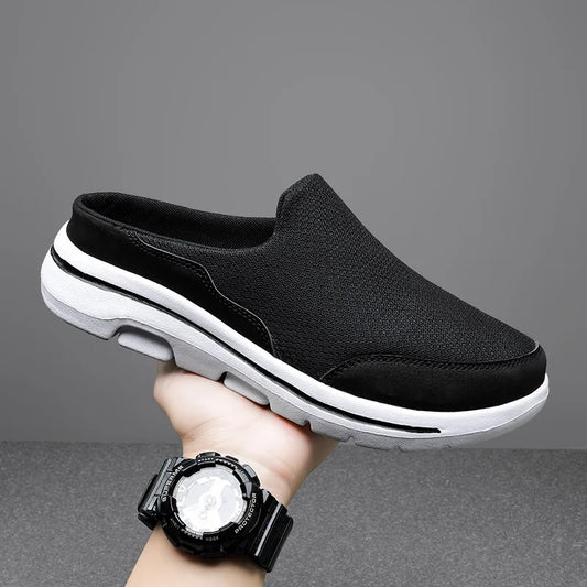 2023 Men Casual Mules Mesh Breathable Flat Slippers Summer Couple Shoes Large Size Loafers Fashion Shoes Men Street Slippers