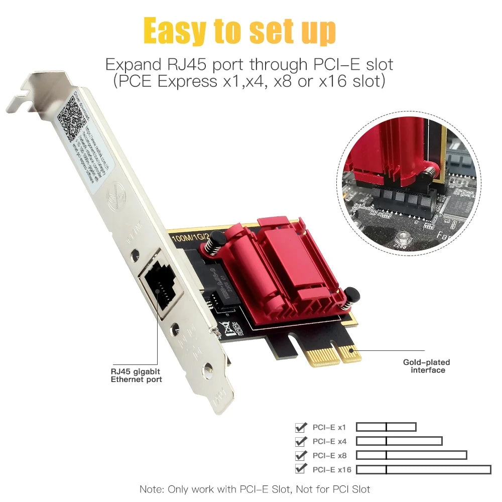 2.5G PICE To RJ45 Network Card RTL8125B chip 2500Mbps RJ45 PCI Express Converter Lan Ethernet Gigabit Adapter For Win7/8/10/11