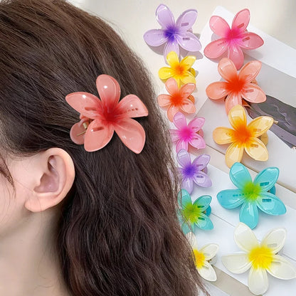 2024 Korean Gradient Flower Acrylic Hair Clip for Women Girls Sweet Hairpins Summer Beach Hawaiian Headwear Hair Accessories