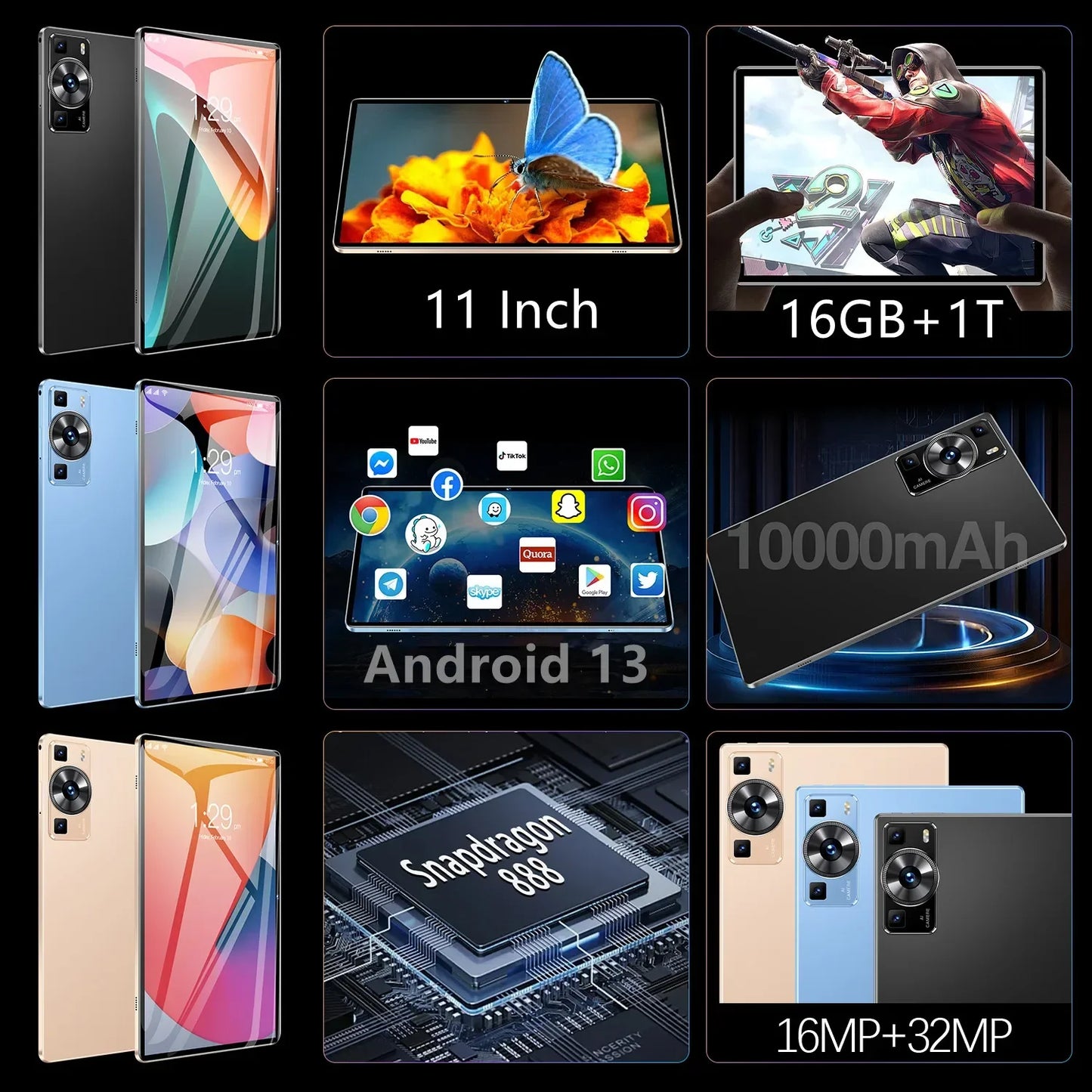 2024 Global Version NEW Original P60 Pro Tablet Android 13 16GB+1TB 11 Inch Snapdrago 888 5G Dual SIM Card WIFI HD 4K Mi Tablet