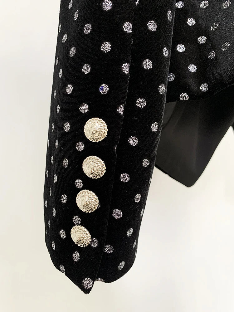 HIGH STREET Newest Fashion 2024 Designer Blazer Women's Shimmer Polka Dot Velvet Blazer