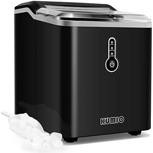 KUMIO Ice Makers Countertop, 9 Thick Bullet Ice Ready in 6-9 Mins, 26.5 Lbs in 24Hrs, Portable Ice Maker with Scoop