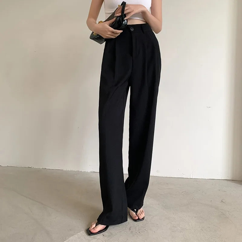 Women's New Spring And Summer Korean Solid Color Straight Suit Pants High Waist Loose Thin Temperament Nine Small Suit Pants