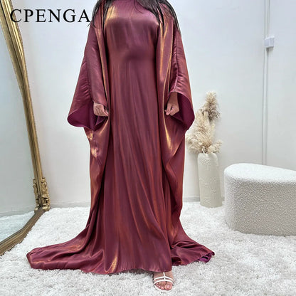 2024 New Dubai Party Jalabiya Dress Muslim Women Stain Abaya Long Sleeves Robe Elegant Female Modest Dresses Islam Clothing