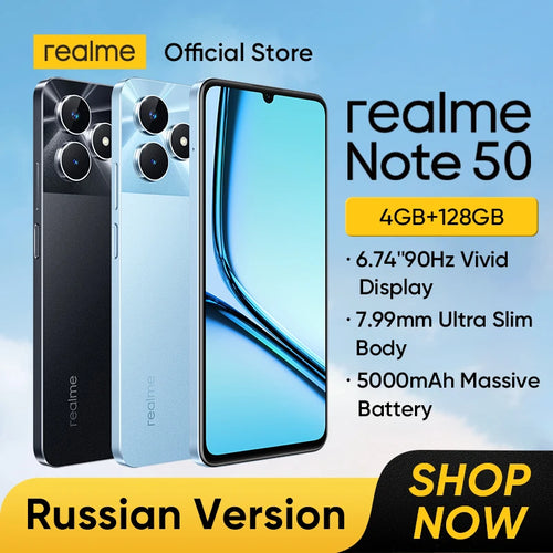 realme Note 50 Smartphone 6.74''90Hz Display 5000mAh Battery 13MP AI Camera Powerful Octa-core Processor 3-Card Slot 64GB/128GB