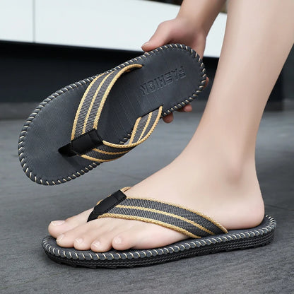 Men's flip flops summer new lightweight rubber woven slippers fashion casual outdoor sandals breathable anti slip beach shoes