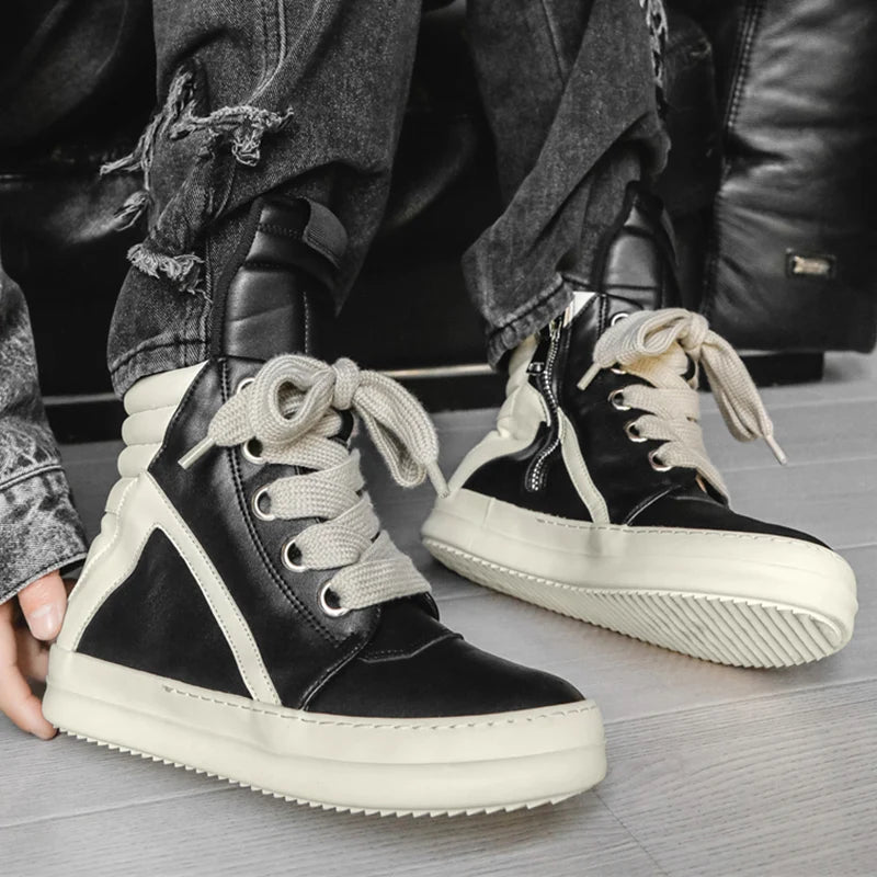 Men Casual Luxury Sneakers High-top Sports Shoes Lace-up Leather Ankle Boots Male Skateboard Shoes Basketball Sneakers 39-44