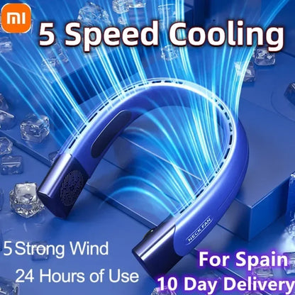 Xiaomi 5 Speed Neck Fan Cooling Rechargeable Air Conditioning Fans Air Cooler 4000mAh  Air Conditioner For Sports Summer