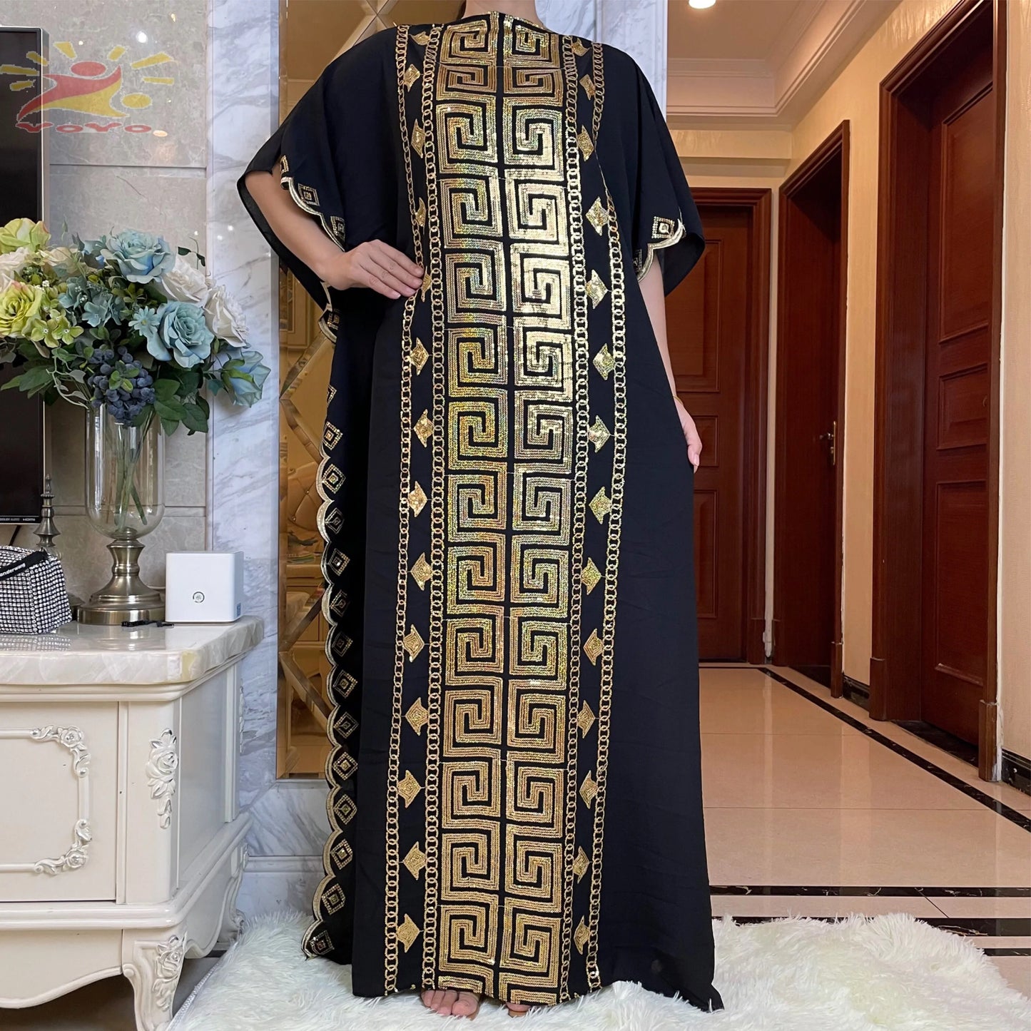 2022Fashion New Abaya African Dubai Turkey Dresse With Scarf High Quality Fabric Sequin Embroidery Long Lady Clothes