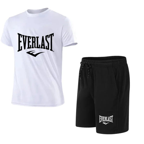 2024 Men's EVERLAST T-shirt + Shorts 2pcs Set Leisure Breath Short Sleeve Sport Jogging Gym Brand Print Clothing