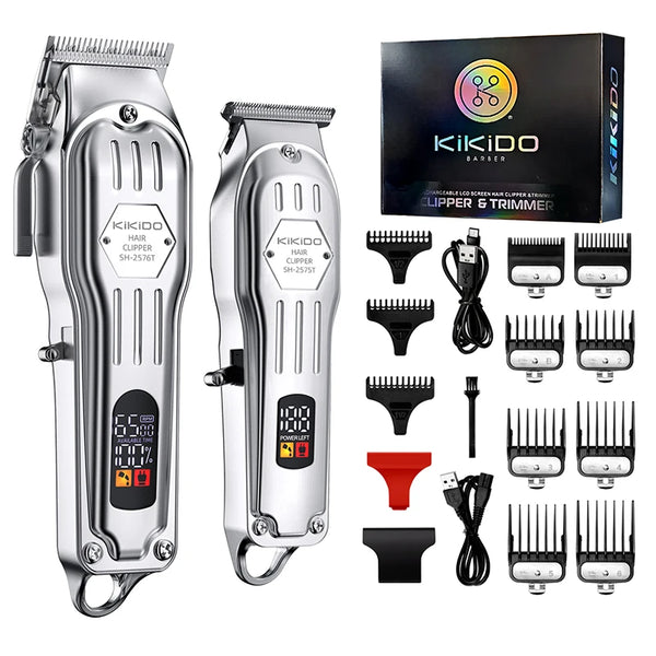 2 in 1 Full Metal Combo Kit Barber Hair Clipper For Men Professional Electric Beard Hair Trimmer Rechargeable Haircut