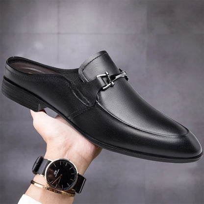 New Genuine Leather Mules Shoes Men's Half Shoes For Man Luxury Brand Slippers Men Loafers Casual Shoes Breathable Male Footwear