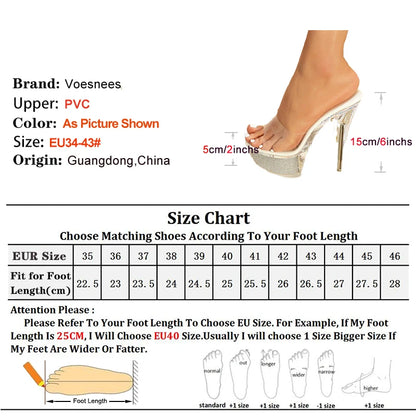 Model Transparent High Heels Women 15CM Thin Heel Slippers Night Club Rhinestone Sandals Summer New Clear Platform Crystal Shoes