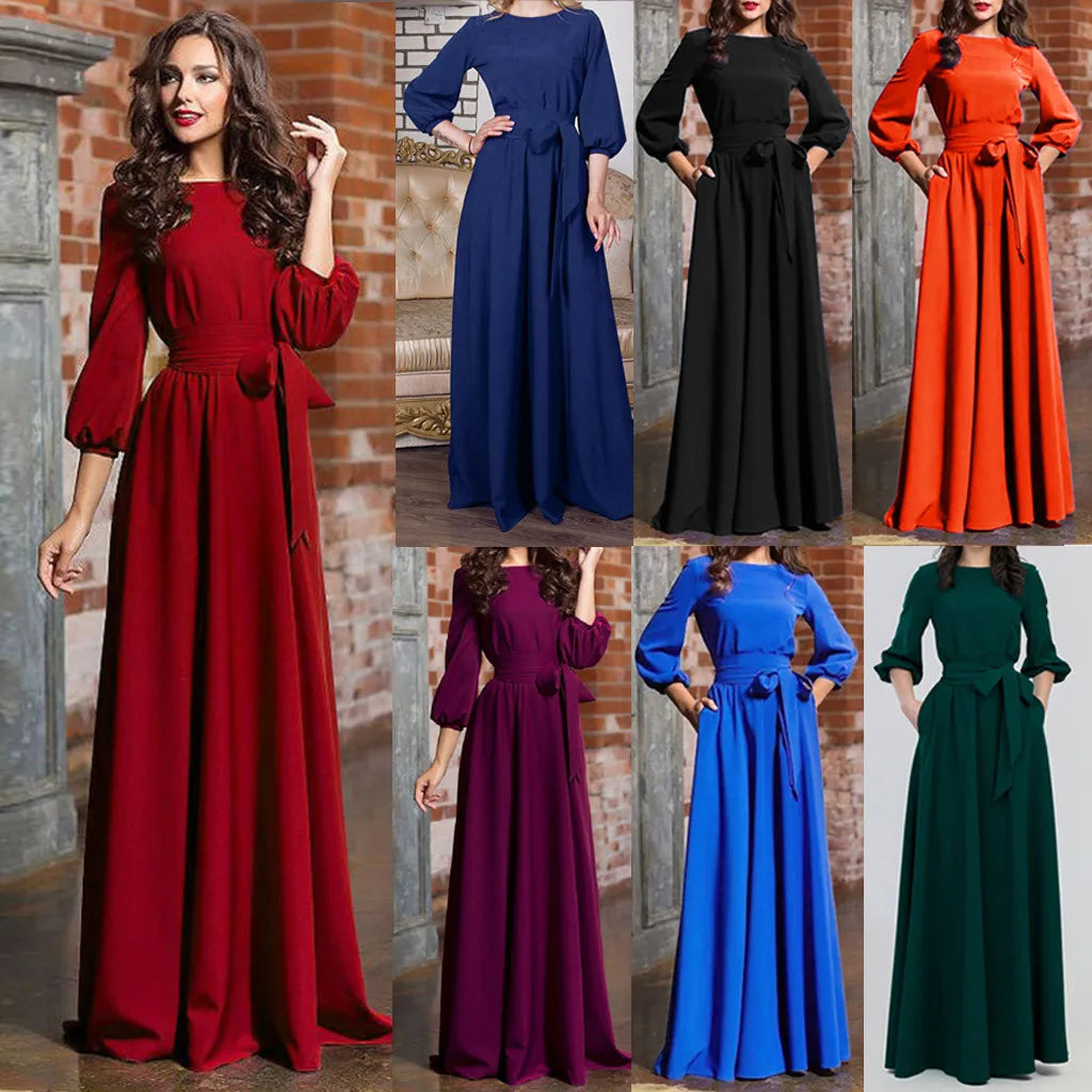 2024 New Vintage Bandage Maxi Dress Women Lantern Sleeve Long Party Dresses Autumn Elegant Luxury Guest Wedding Evening Vestidos