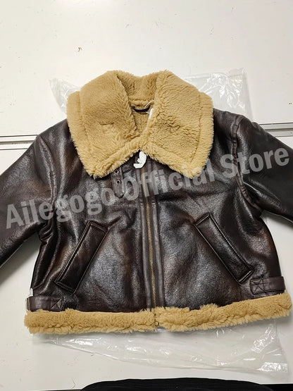 Ailegogo New Women Thick Warm Faux Leather Fur Jacket Autumn Winter Female Streetwear Moto Biker Zipper Coat Vintage Outwear