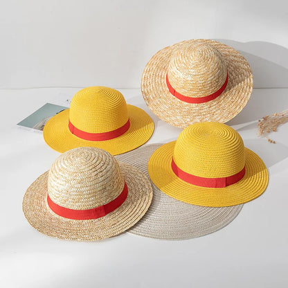 New Luffy Straw Hat Anime Cartoon Cosplay Accessories Caps for Women Men Children Fashion Cute Summer Yellow Sun Hat Sunshade